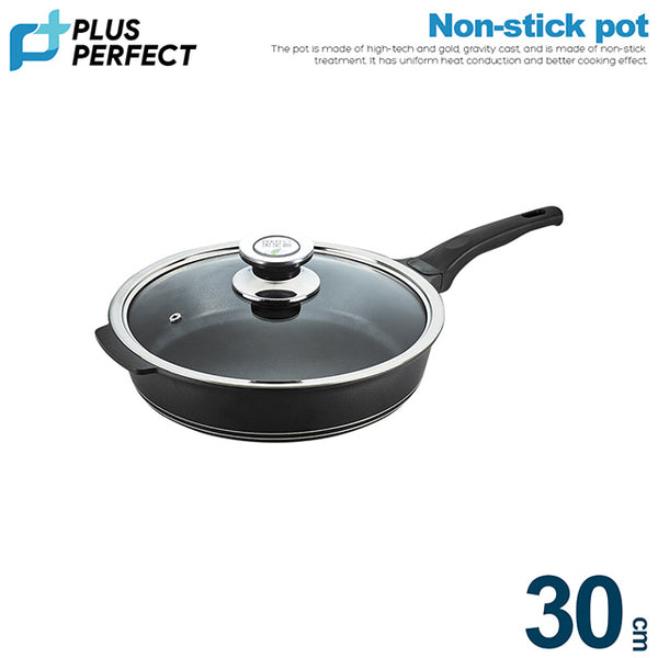 【PERFECT】Japanese Style Black Gold Steel Deep Pan 30cm (with lid)