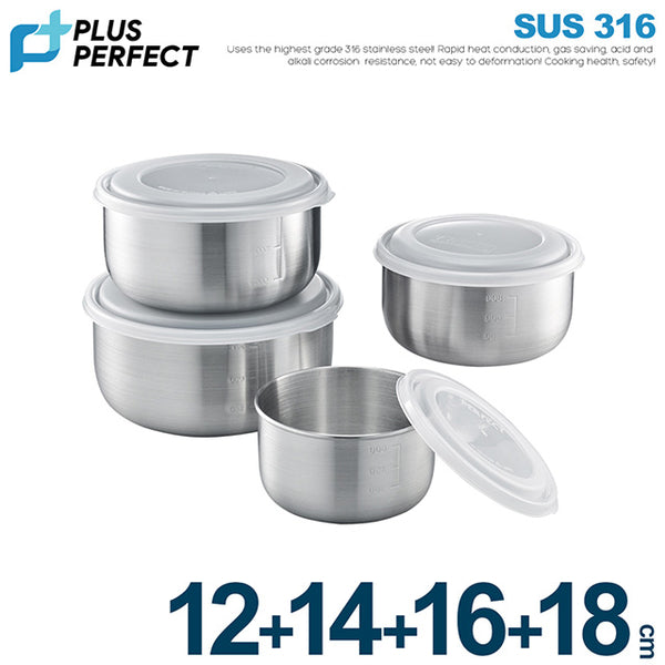 【PERFECT 】316 Bowl Set Of Four 12+14+16+18m (with Lid)